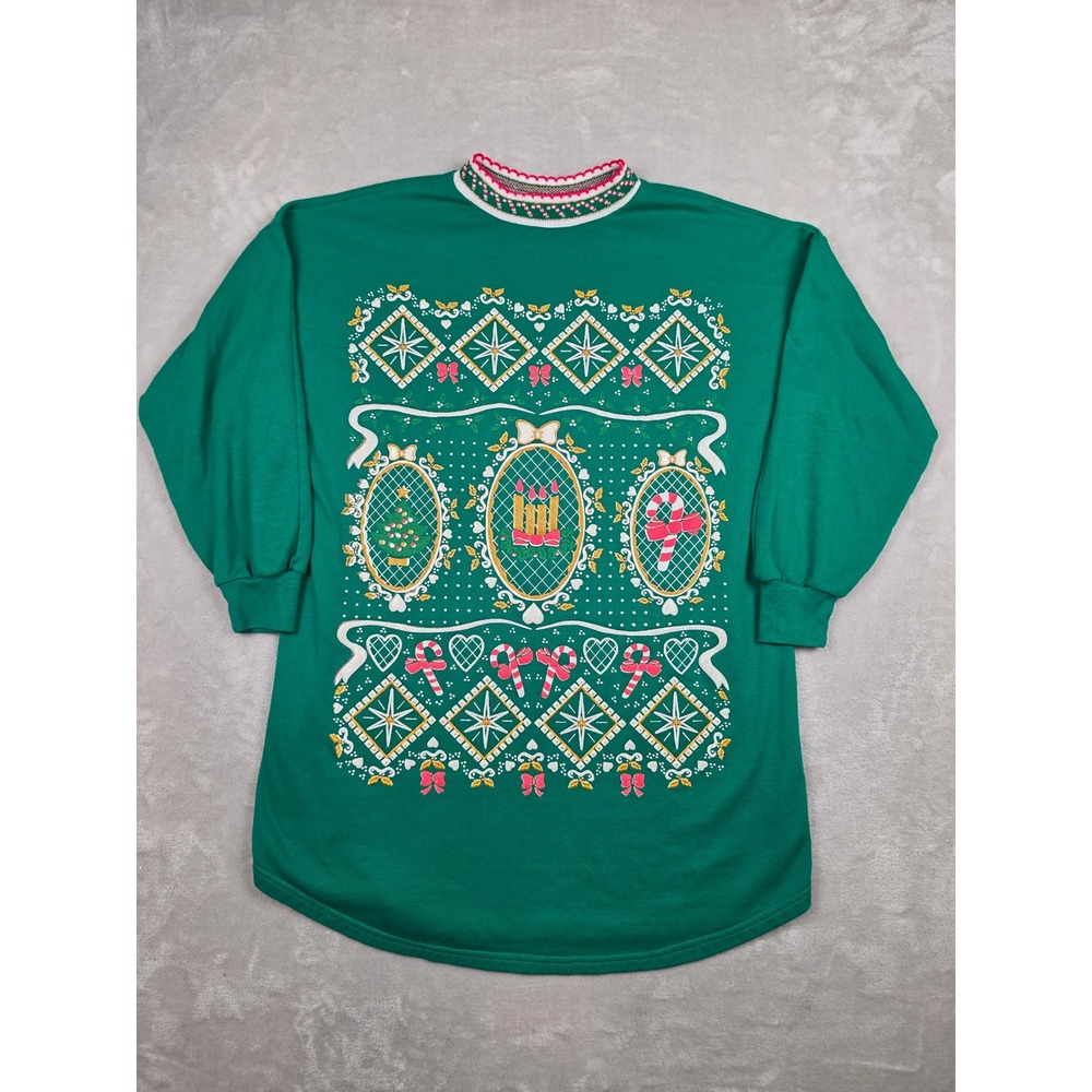 Vintage American Weekend Sweatshirt Women One Size Green Christmas Sleep *Read